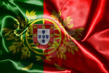 Portugal National Flag With Coat Of Arms Wawving In The Wind 3D illustration