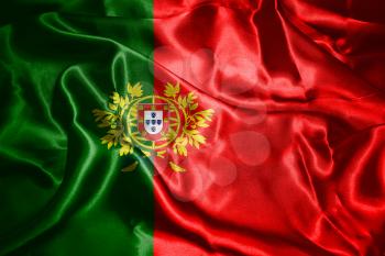 Portugal National Flag With Coat Of Arms Waving In The Wind 3D illustration