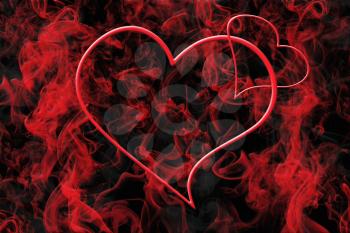 Hearts and Red Smoke. Valentine's Day Love Concept Background 3D Illustration