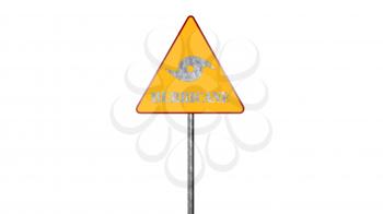 Hurricane Warning Road Sign Isolated On White Background 3D Rendering