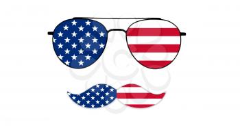Glasses and Mustache Design of the American Flag Isolated on White Background Illustration