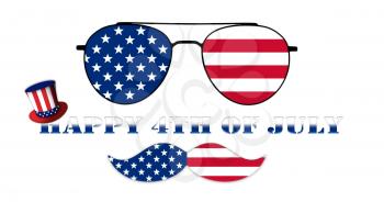 Happy 4th of July. Glasses and Mustache Design of the American Flag With Hat of Uncle Sam Illustration