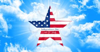Happy 4th of July.  Independence Day, Star With United States of America Flag on Sky Background  illustration
