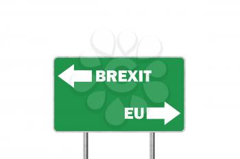 Brexit, or European Union. Road sign With Arrows Depicting UK and EU Departure