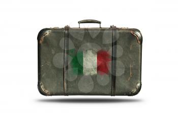 Travel Vintage Leather Suitcase With Flag Of Italy Isolated On White Background