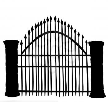 Cemetery Gates Black Silhouette Isolated On White Background