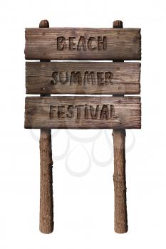 Summer Wooden Board Sign with Text, Beach Summer Festival Isolated On White Background