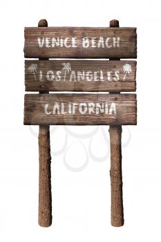 Venice Beach In Los Angeles California Wooden Board Sign Isolated On White Background 