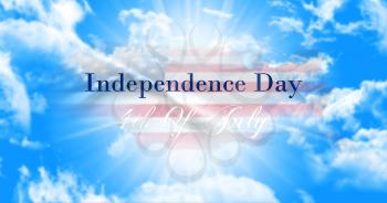 Independence Day, 4th of July Sign Against Blue Sky Background With American Flag and Map