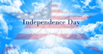 Independence Day, 4th of July Sign Against Blue Sky Background With American Flag In Shape Of a Star