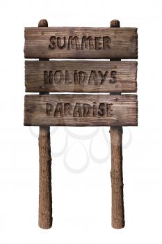 Summer Wooden Board Sign with Text, Summer Holidays Paradise Isolated On White Background