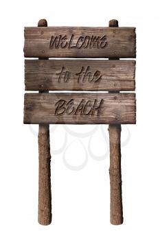 Summer Wooden Board Sign with Text, Welcome To The Beach Isolated On White Background