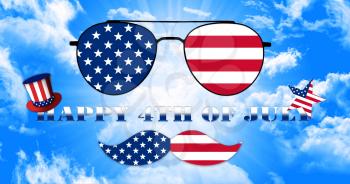 Happy 4th of July. Glasses and Mustache Design of the American Flag With Hat of Uncle Sam Illustration