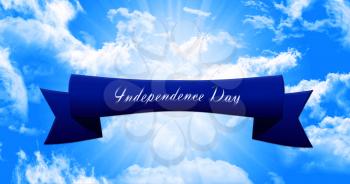 Happy 4th of July.  Independence Day, Ribbon Banner On Sky Background  illustration