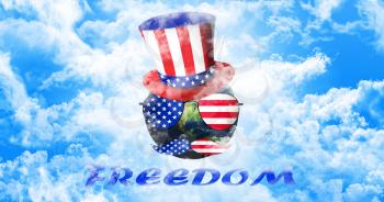 Planet Earth With Uncle Sam's Hat, Sunglasses and Mustaches. United States of America Flag. Freedom Concept 3D illustration