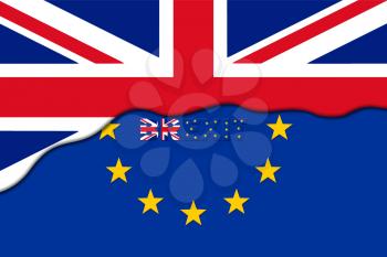Brexit Concept. European Union EU flag Covered by Great Britain flag 