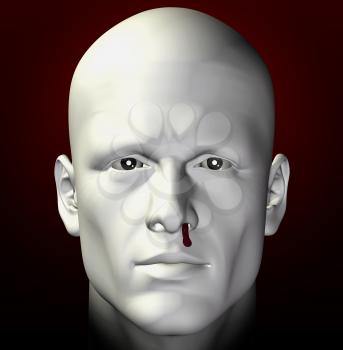 Man portrait with bleeding nose. 3d illustration.