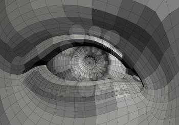 Mechanical human eye wire frame 3d illustration.