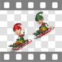 Elves on sleds racing each other downhill