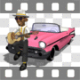 Jazzy bluesman playing acoustic on car