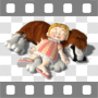 Baby girl sleeping with dog on floor