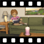 Woman relaxing on couch with a book