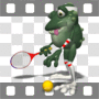 Frog Fred playing tennis