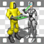 Radiation man feeding robot uranium