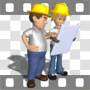 Construction workers reading blueprints