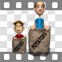 Father and son in potato sack race