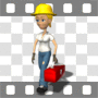 Construction worker walking with toolbox