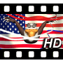 Bald eagle flying by American flag