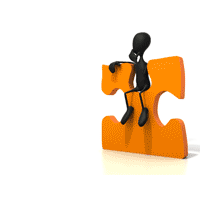 Stick figure on puzzle piece finding solution qx