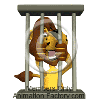 Lion behind prison bars