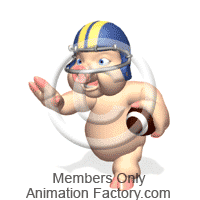 Pig dressed as football player carrying ball