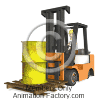 Forklift driver raising and lowering drum