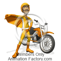 Stuntman posing by motorcycle