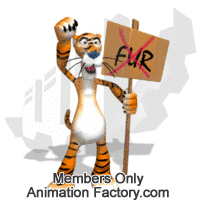 Terry tiger protesting with no fur sign