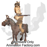 Daniel Boone on horseback firing rifle