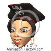Head of woman in pirate hat turning and smiling