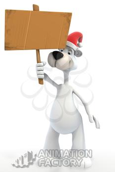 Polar bear in Santa hat with blank sign