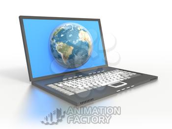 Earth on screen of laptop computer