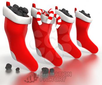 Christmas stockings with coal and candy canes