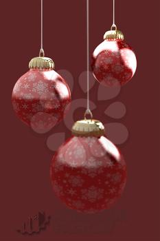 Three Christmas ornaments with snowflake pattern