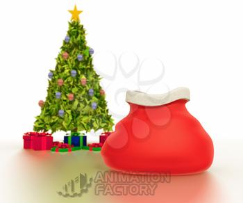 Christmas tree with sack of gifts