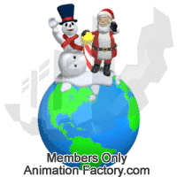 Santa and snowman waving from North Pole