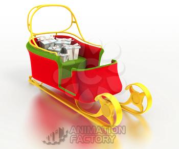 Colorful sleigh with Christmas gifts