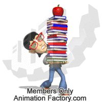 Student boy nerd carrying stack of textbooks