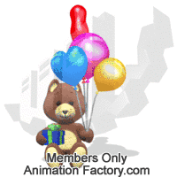 Brown teddybear with gift and balloons