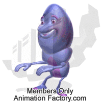 Lumpy purple creature doing bouncy dance